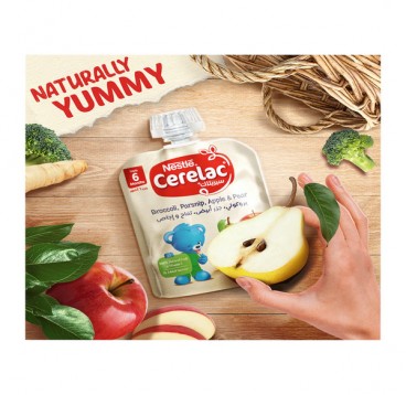 Nestle Cerelac Fruits And Vegetables Puree Pouch Broccoli Parsnip Apple And Pear 90gm